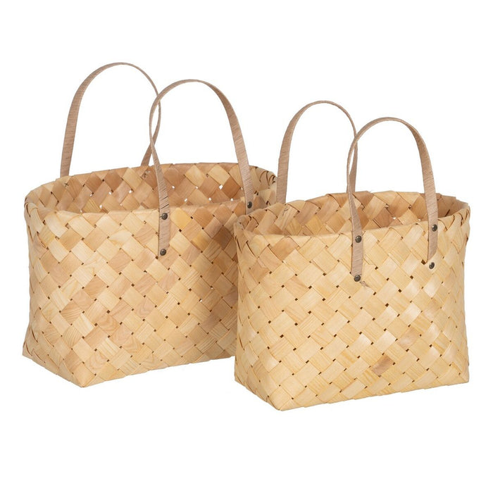 Natural Wood Basket Set 50 x 22 x 28 cm (2 Units)