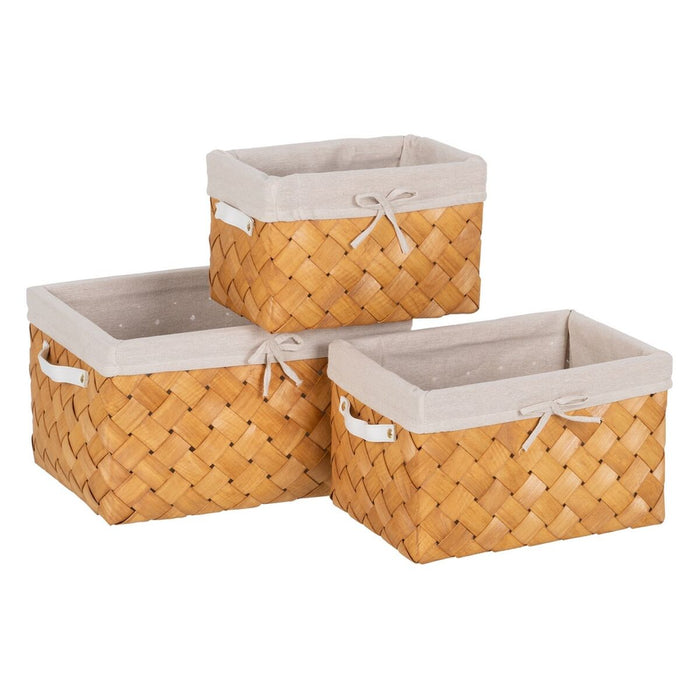 Natural Woven Wood Basket Set 39.5 x 30 x 24 cm (3 Units)