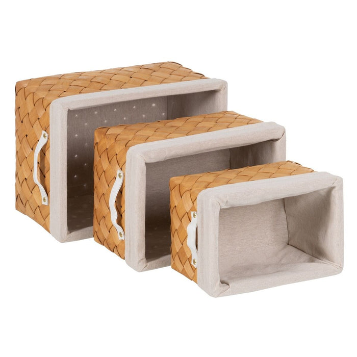Natural Woven Wood Basket Set 39.5 x 30 x 24 cm (3 Units)