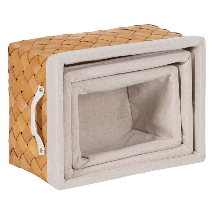 Natural Woven Wood Basket Set 39.5 x 30 x 24 cm (3 Units)