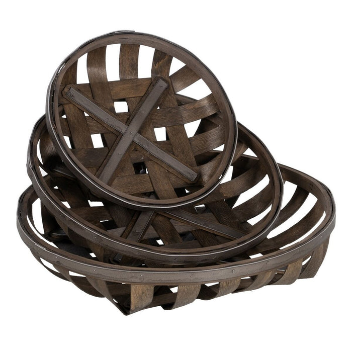 Set of Brown Wooden Baskets 51 x 51 x 9 cm (3 Units)