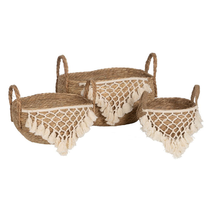 Natural White Basket Set Natural Fiber 25 x 25 x 19 cm (3 Pieces)
