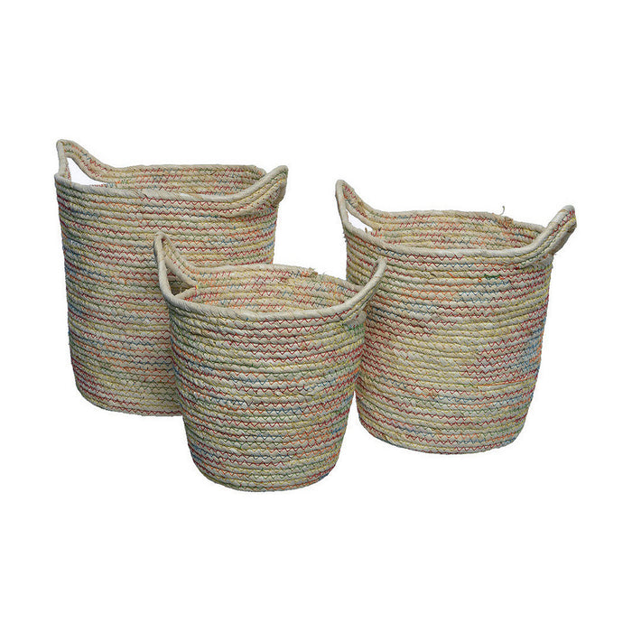 Decoris Sand Wicker Basket Set 33 x 33 x 31 cm 24 x 24 x 31.5 cm 28 x 28 x 26.5 cm With handles (3 Pieces)