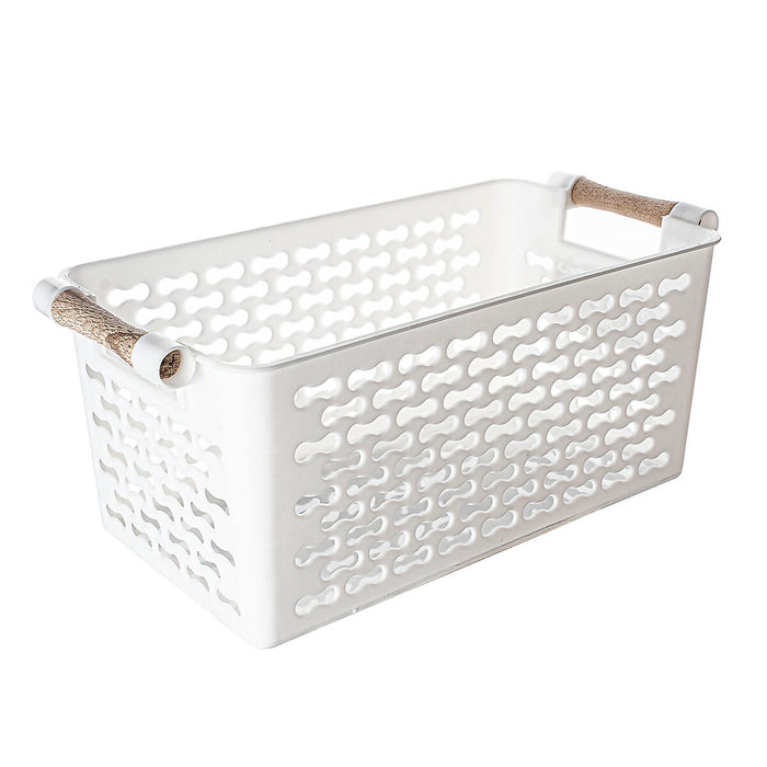 Confortime Plastic Multipurpose Basket With Wooden Handles 26 x 14.5 x 12 cm (24 Units)