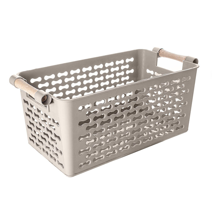 Confortime Plastic Multipurpose Basket With Wooden Handles 26 x 14.5 x 12 cm (24 Units)