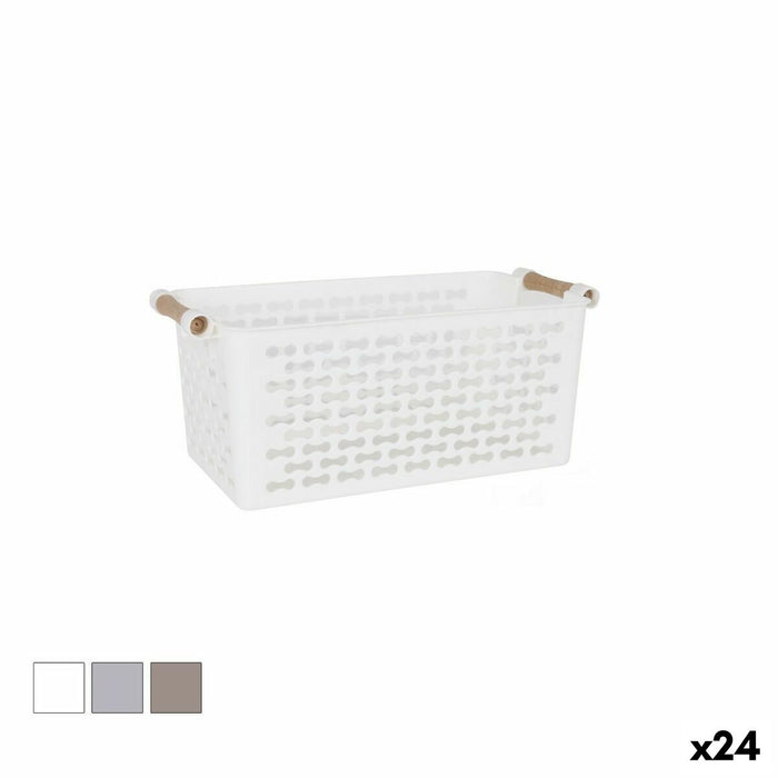 Confortime Plastic Multipurpose Basket With Wooden Handles 26 x 14.5 x 12 cm (24 Units)