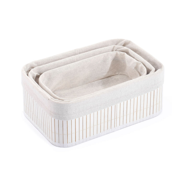 Confortime White Bamboo Basket Set (3 Pieces) (6 Units)