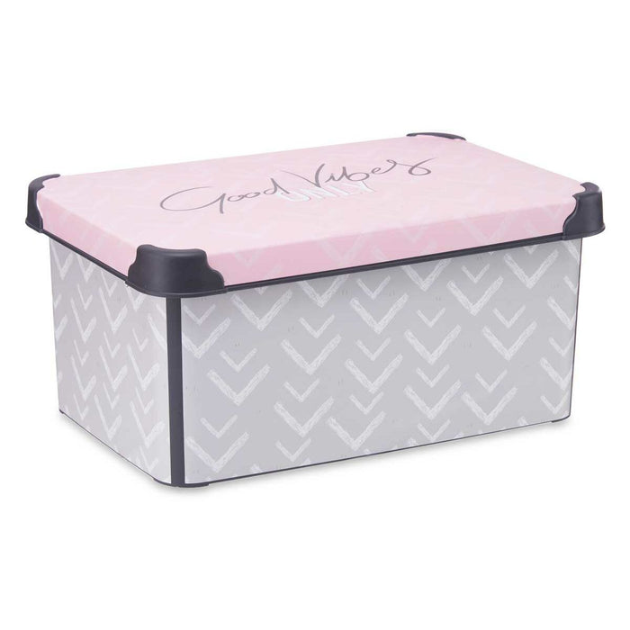 Vibes Grey Pink Plastic Storage Box with Lid 10 L (22.7 x 16.5 x 34.5 cm) (12 Units)