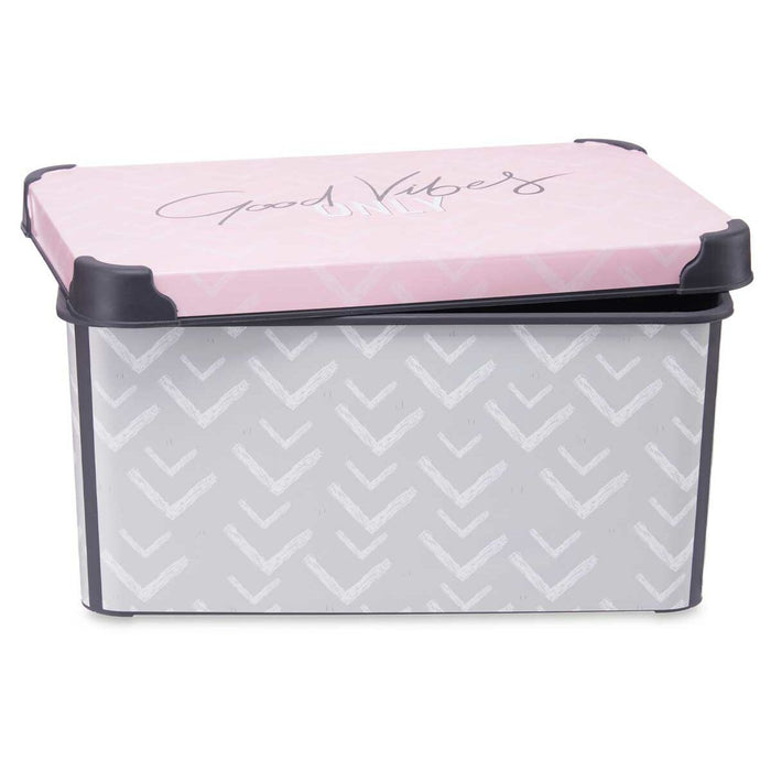 Vibes Grey Pink Plastic Storage Box with Lid 10 L (22.7 x 16.5 x 34.5 cm) (12 Units)