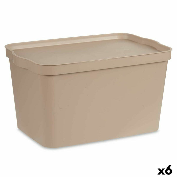 Beige Plastic Storage Box with Lid 24 L 29.3 x 24.5 x 45 cm (6 Units)