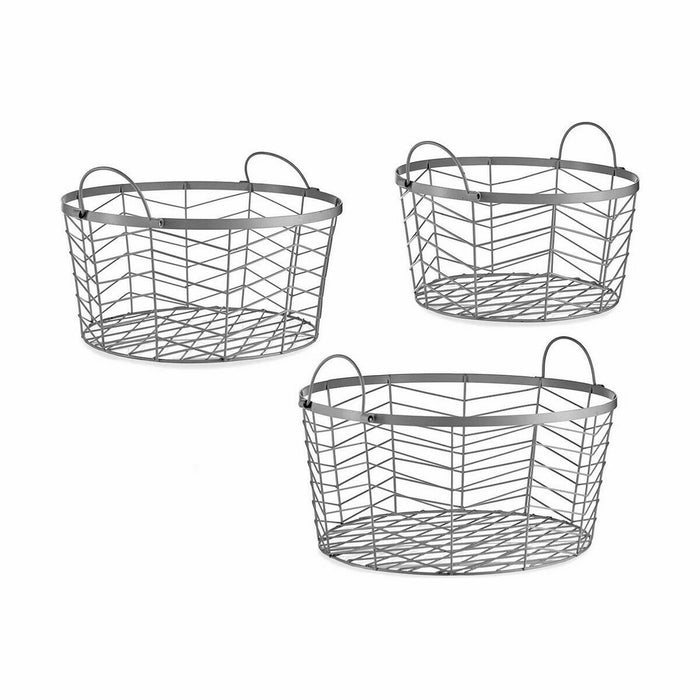 Set of Baskets with Silver Metal Handles (4 Units)
