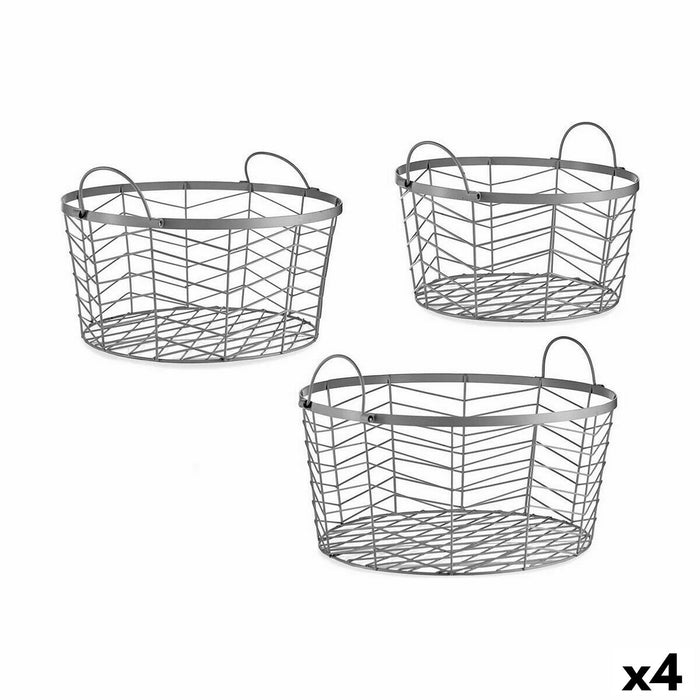 Set of Baskets with Silver Metal Handles (4 Units)