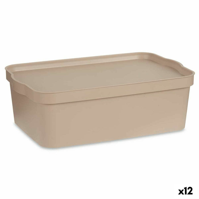 Beige Plastic Storage Box with Lid 14 L 29.5 x 14.5 x 45 cm (12 Units)