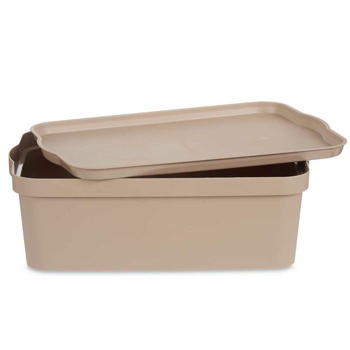 Beige Plastic Storage Box with Lid 14 L 29.5 x 14.5 x 45 cm (12 Units)