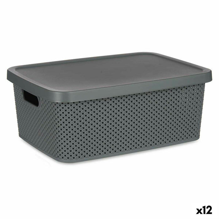 Anthracite Plastic Storage Box with Lid 13 L 28 x 15.5 x 39 cm (12 Units)