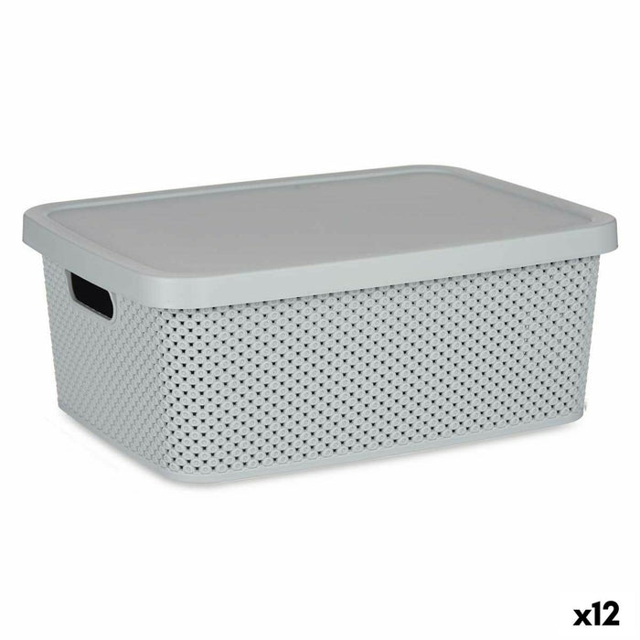 Gray Plastic Storage Box with Lid 13 L 28 x 15 x 39 cm (12 Units)