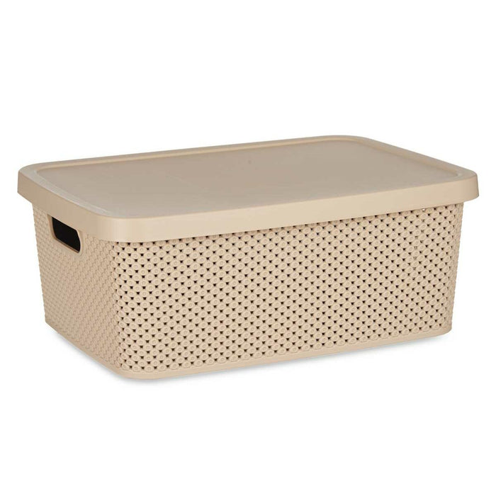 Beige Plastic Storage Box with Lid 13 L 28 x 15 x 39 cm (12 Units)