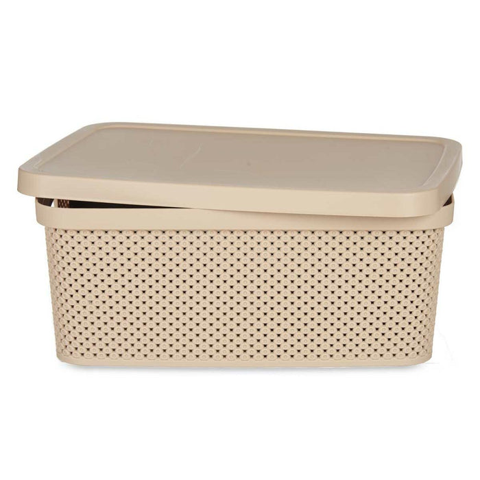 Beige Plastic Storage Box with Lid 13 L 28 x 15 x 39 cm (12 Units)