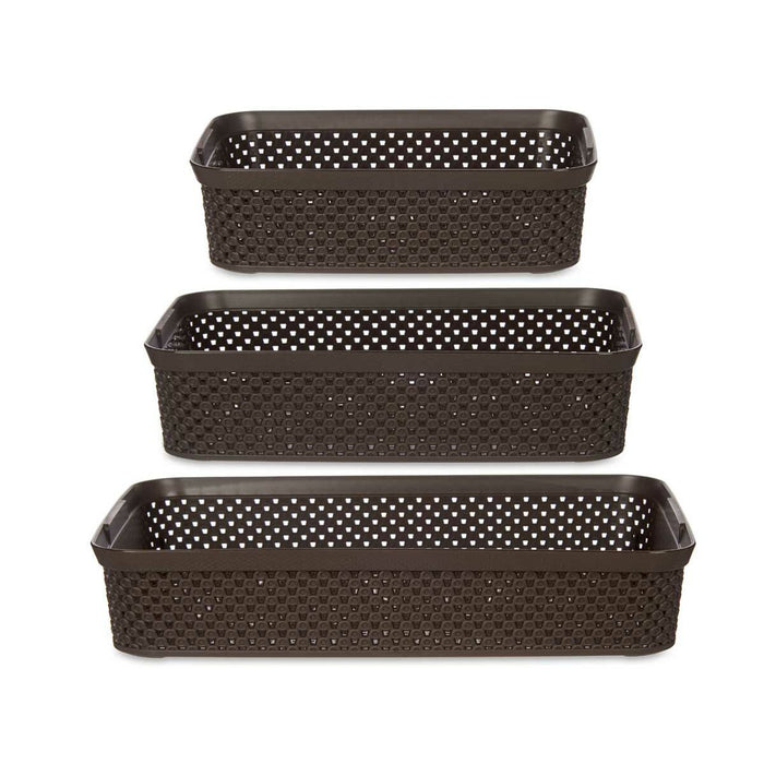 Set of 6 Rectangular Brown Plastic Organizer Trays