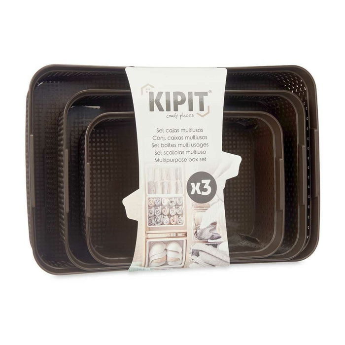 Set of 6 Rectangular Brown Plastic Organizer Trays