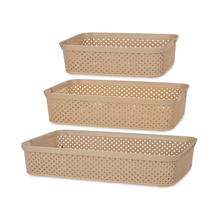 Set of Beige Rectangular Plastic Organizer Trays 6 Units