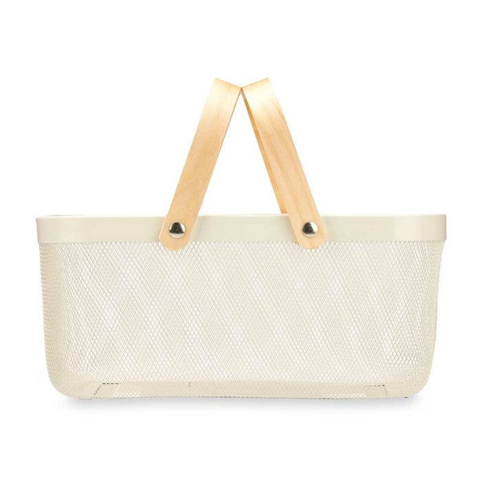 White Wood Metal Basket 42.5 x 18 x 26.5 cm (6 Units)
